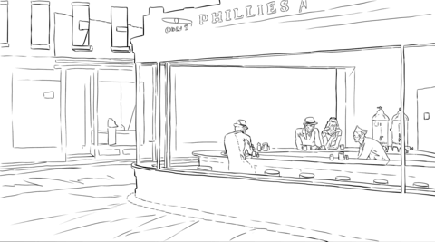 Nighthawks By Edward Hopper Coloring Page